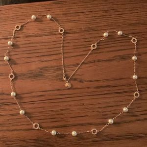 J. Crew gold tone pearl and pave crystal necklace